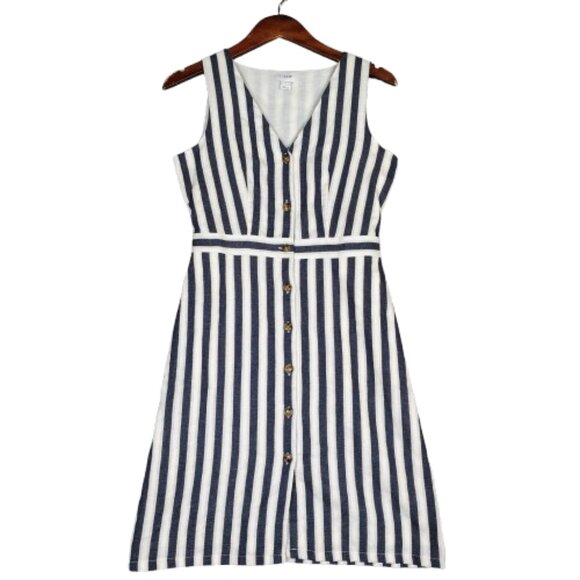 J.Crew Dresses & Skirts - J.Crew Dress Women's 0 Cream Blue Striped Linen Blend Sleeveless Button-Front